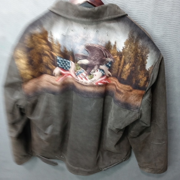 Bradford Exchange Land of the Free American Eagle Flag Leather Bomber Jacket Lar - Picture 5 of 9